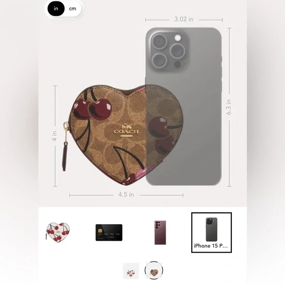 Coach NWT Heart Coin Case In Signature Canvas With Cherry Print - Picture 7 of 14